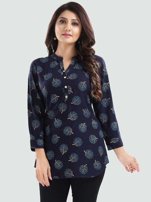 saree swarg blue printed a line short kurti