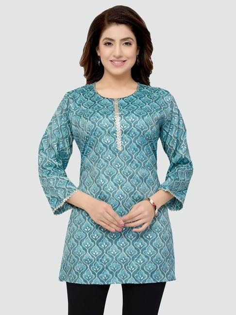 saree swarg blue printed straight kurti