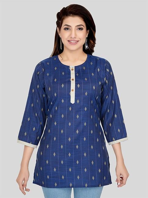 saree swarg blue woven pattern straight short kurti