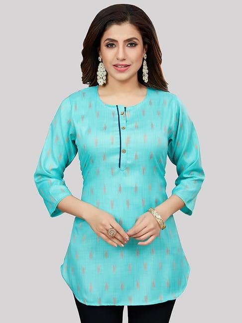 saree swarg blue woven pattern straight short kurti