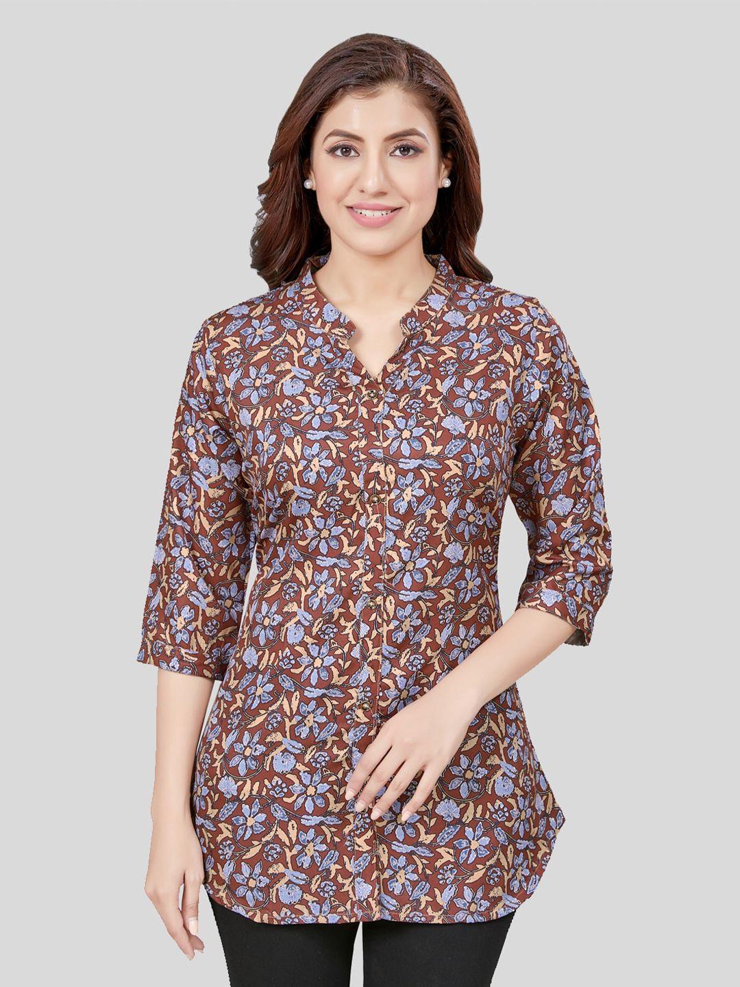 saree swarg brown & blue floral printed kurti