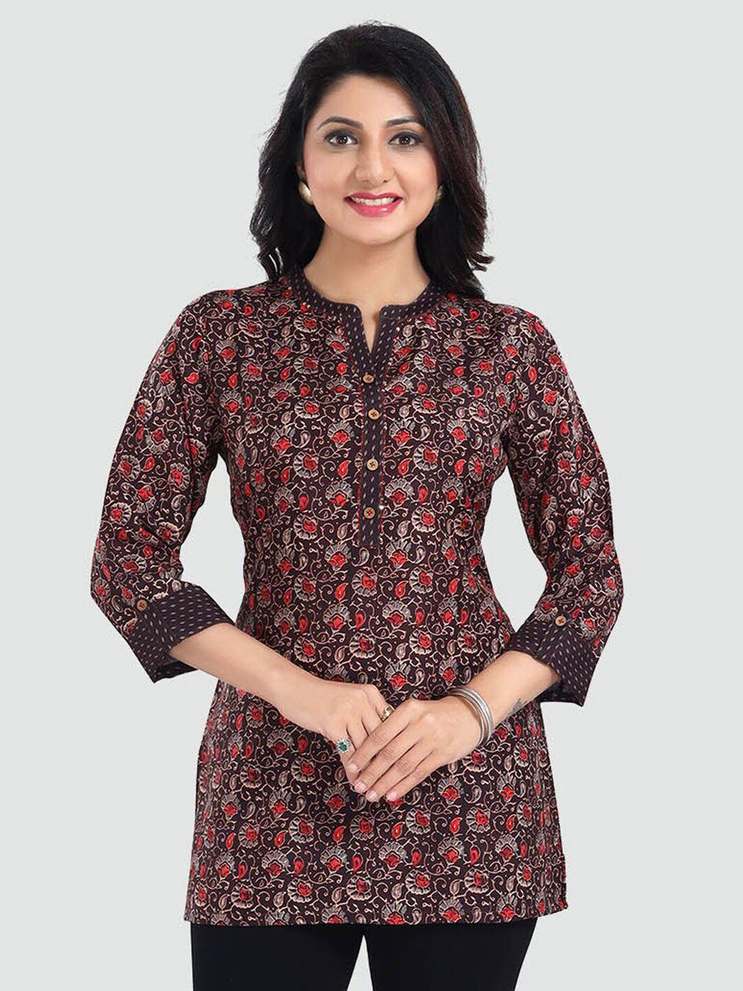 saree swarg brown ethnic motifs printed kurti