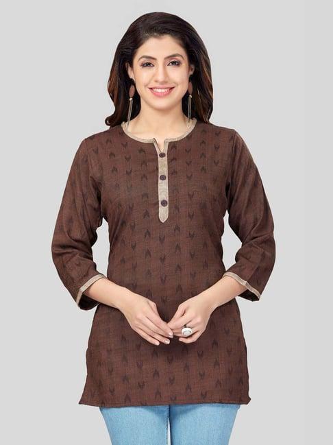 saree swarg brown woven pattern straight short kurti