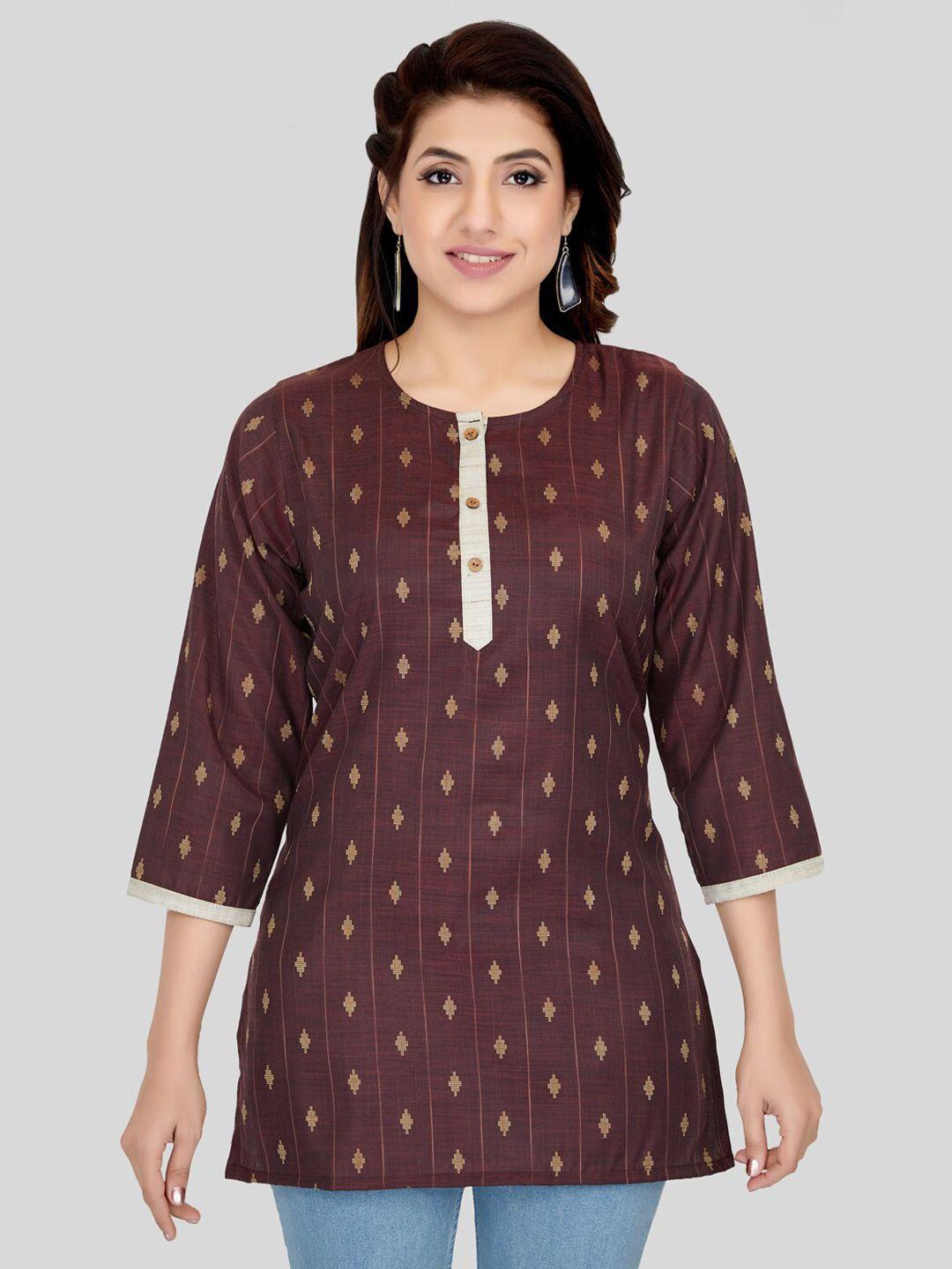 saree swarg coffee brown woven design kurti