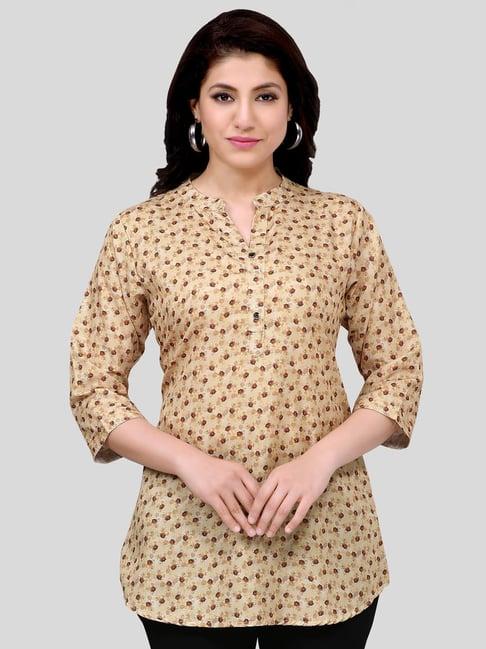 saree swarg dark beige printed a line short kurti