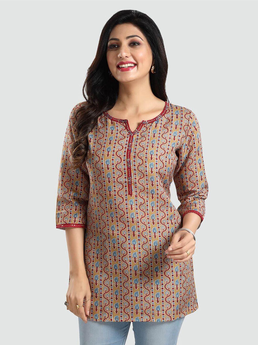 saree swarg ethnic motifs printed notched neck a-line kurti