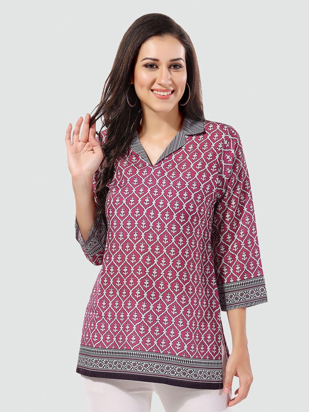 saree swarg ethnic motifs printed shirt collar kurti