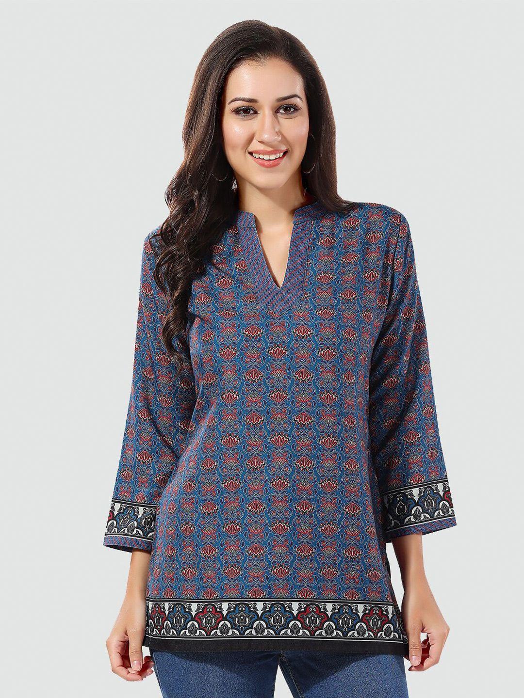 saree swarg floral printed mandarin collar kurti