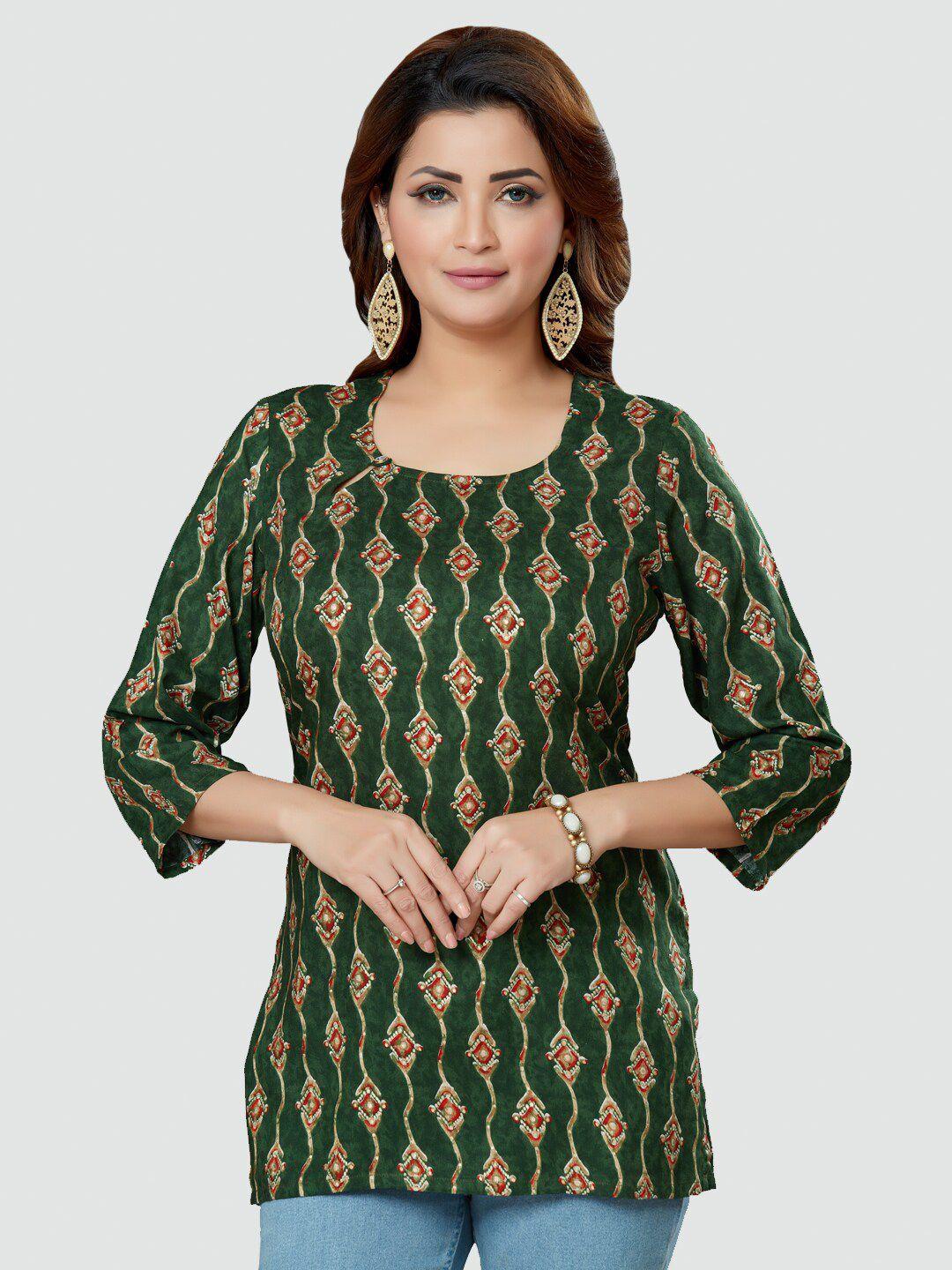 saree swarg green & gold-toned ethnic motifs printed kurti