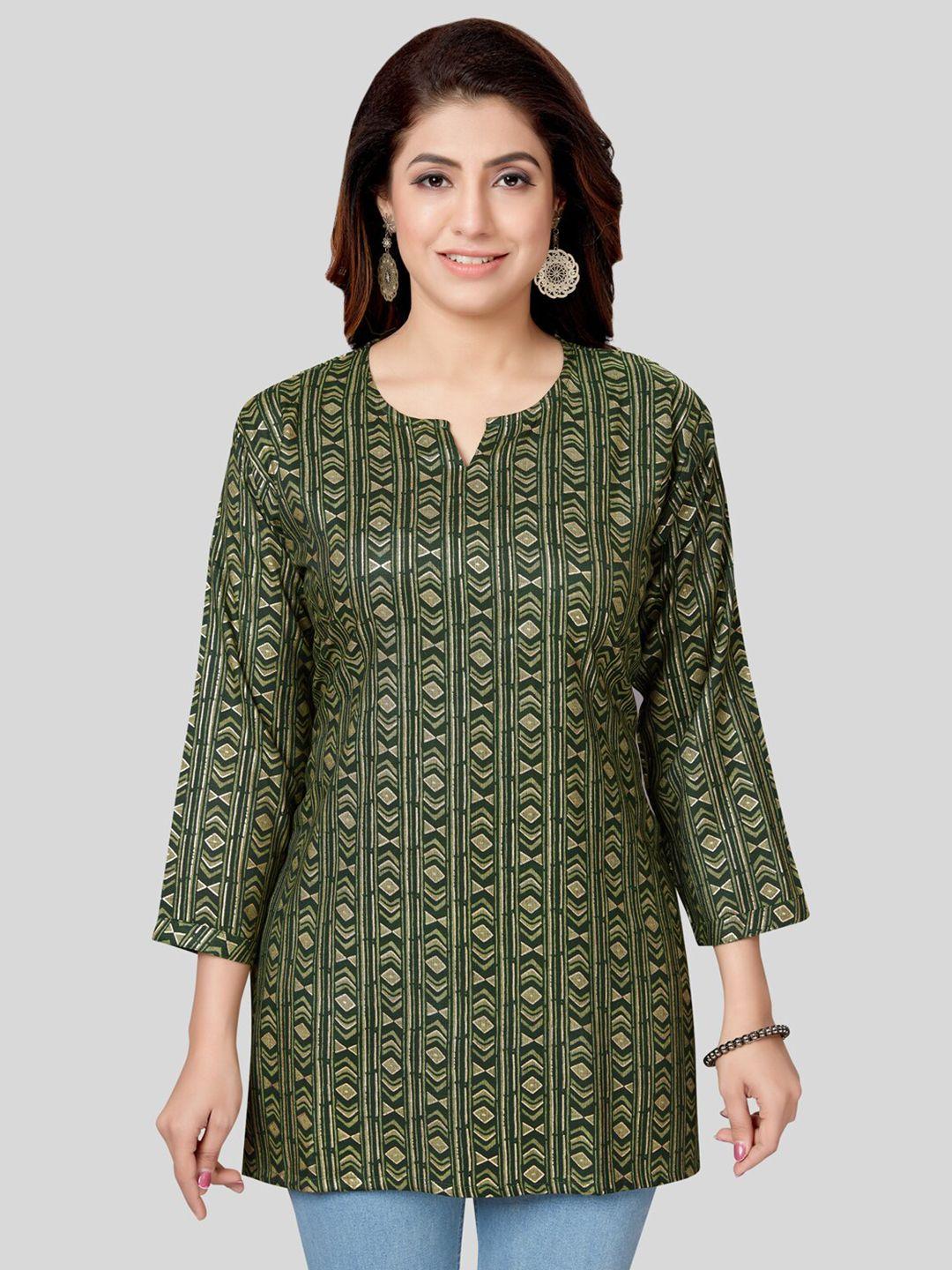 saree swarg green & gold-toned geometric printed kurti