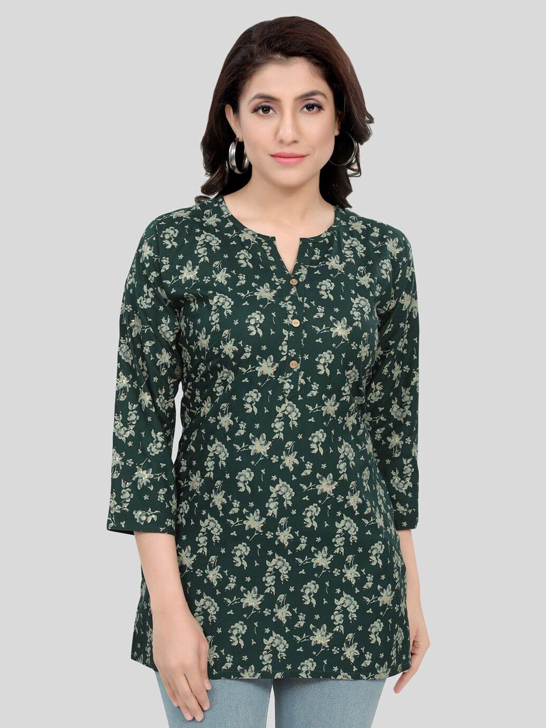 saree swarg green & grey floral printed kurti