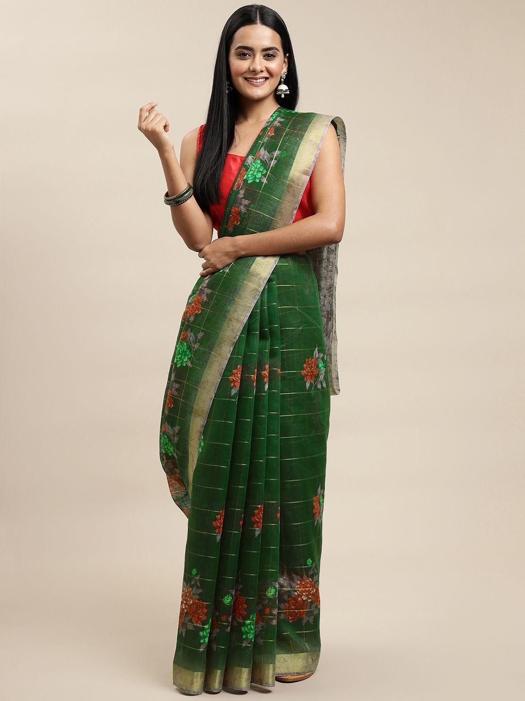 saree swarg green & red ethnic motifs sarees