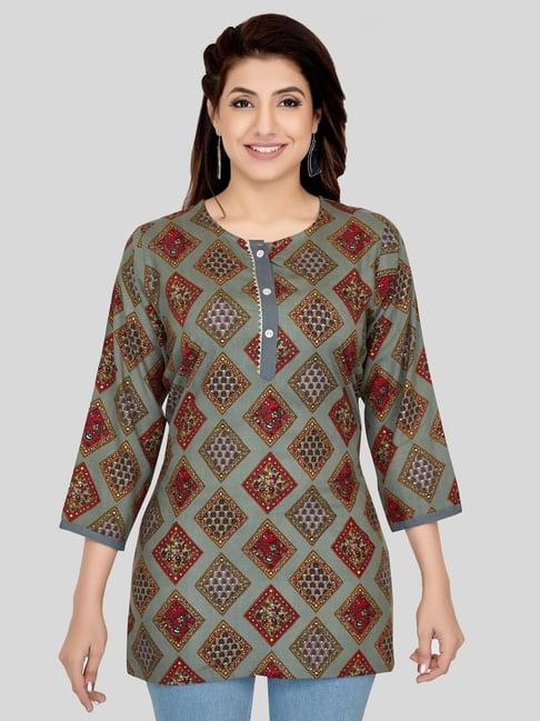 saree swarg green chequered straight kurti