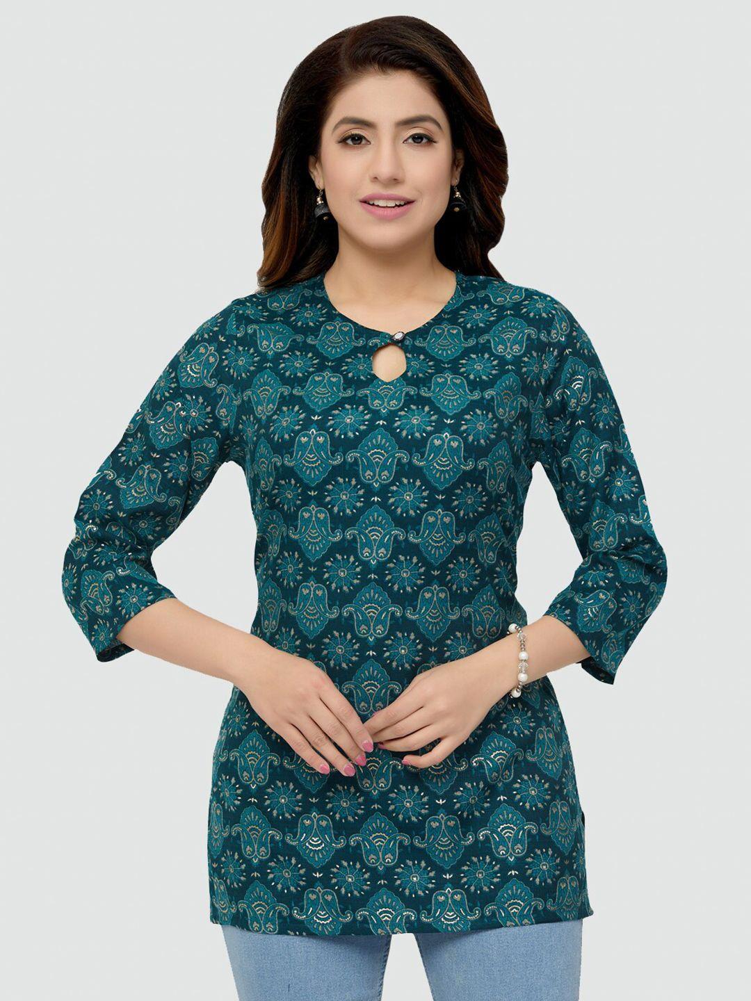 saree swarg green ethnic motif printed kurti