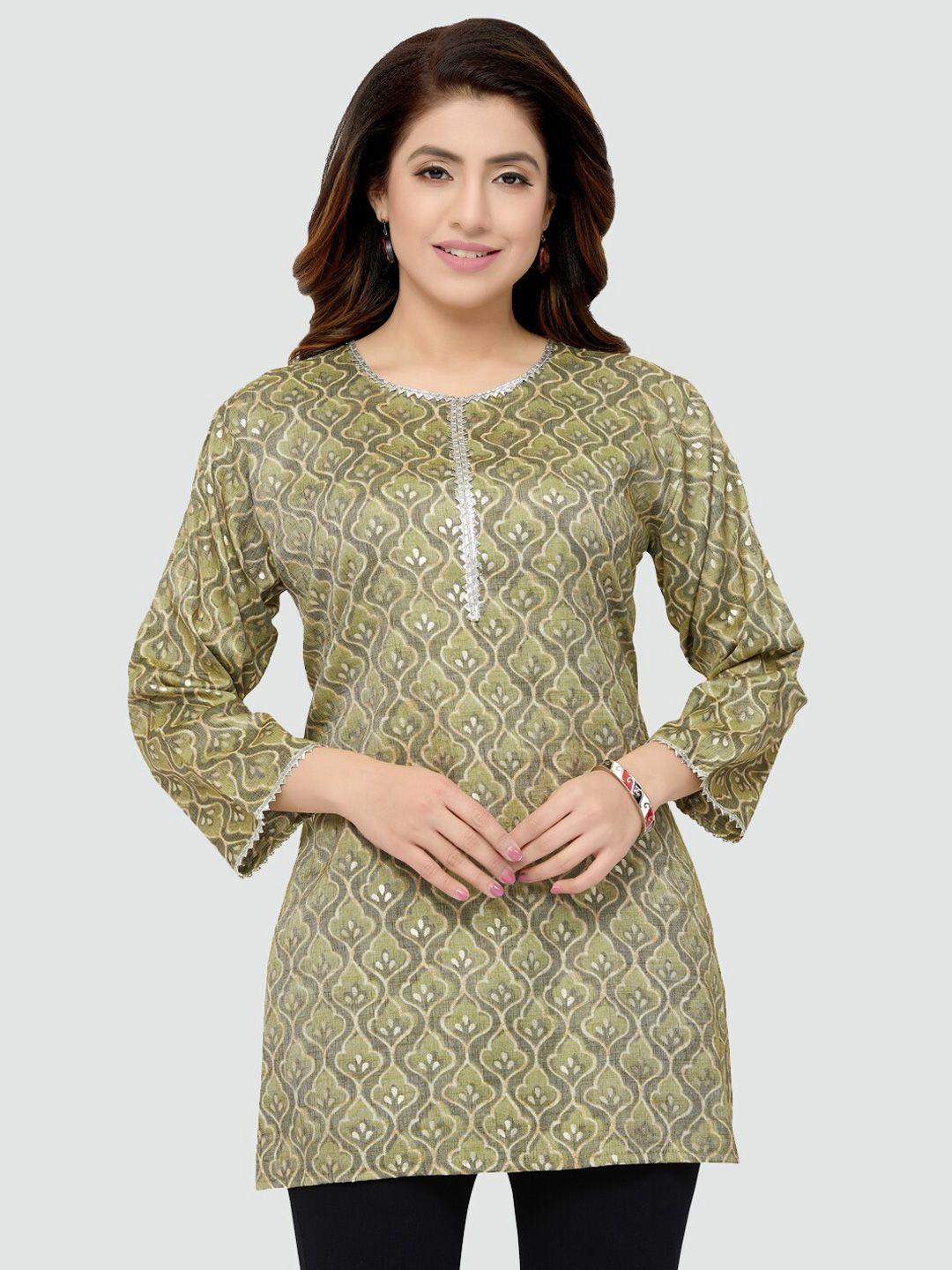 saree swarg green ethnic motifs printed kurti