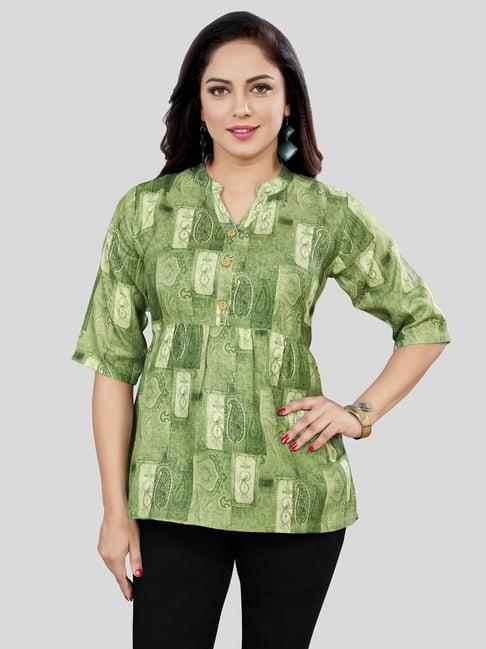 saree swarg green printed a line kurti