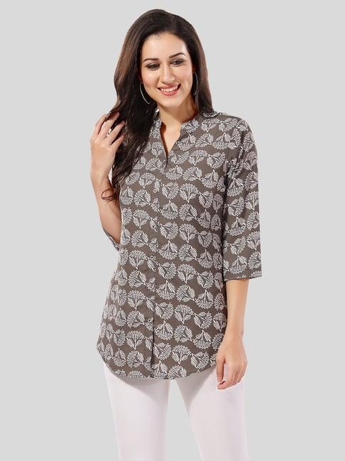 saree swarg grey printed a line short kurti