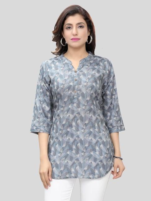 saree swarg grey printed a line short kurti