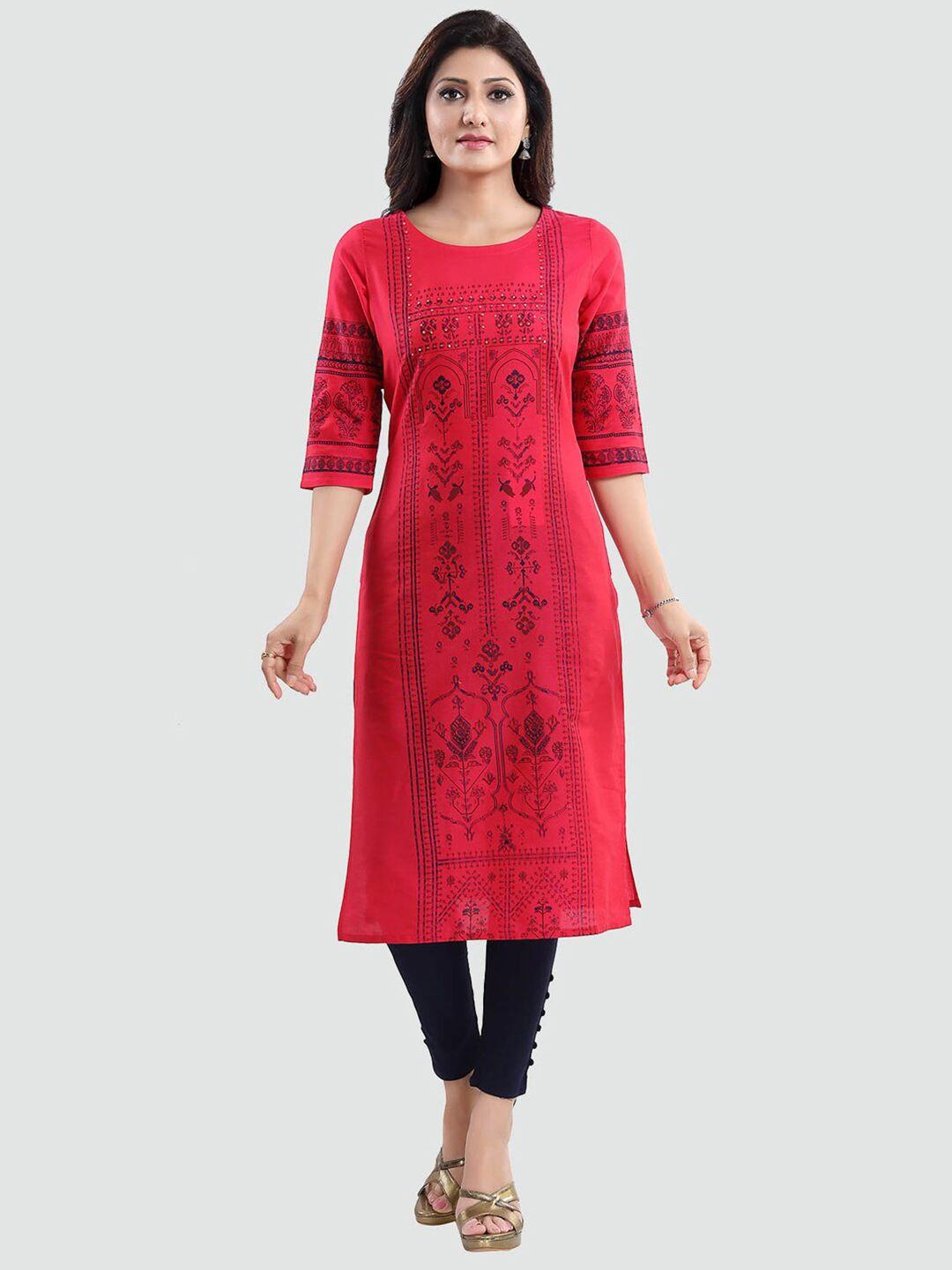 saree swarg hot pink floral printed kurti