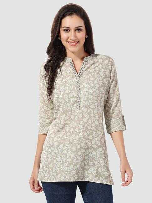 saree swarg light beige printed a line short kurti