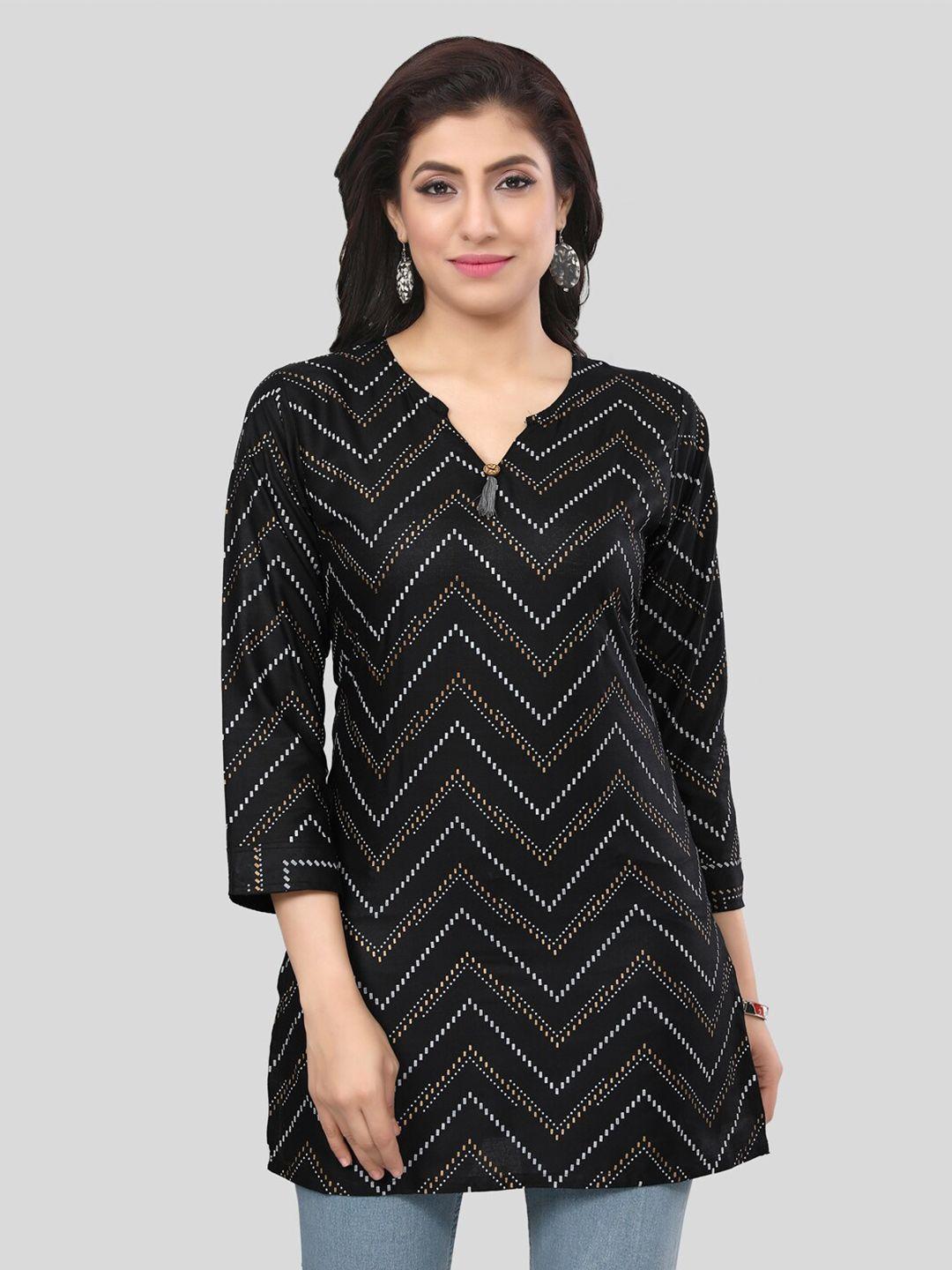 saree swarg mandarin collar chevron printed straight kurti