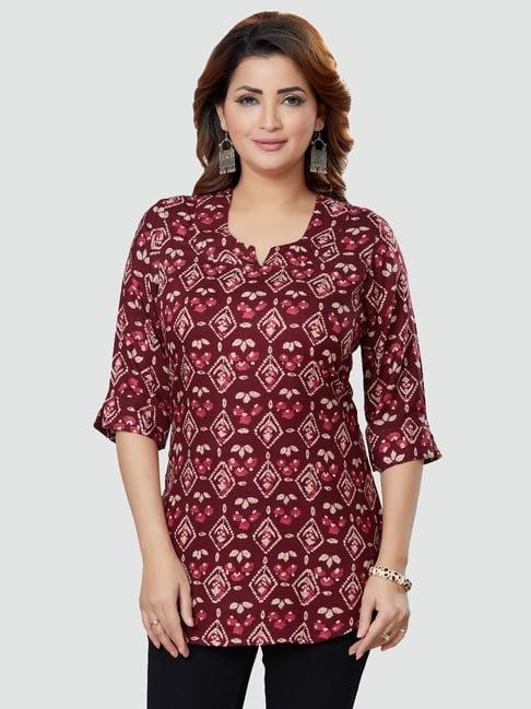 saree swarg maroon printed straight kurti