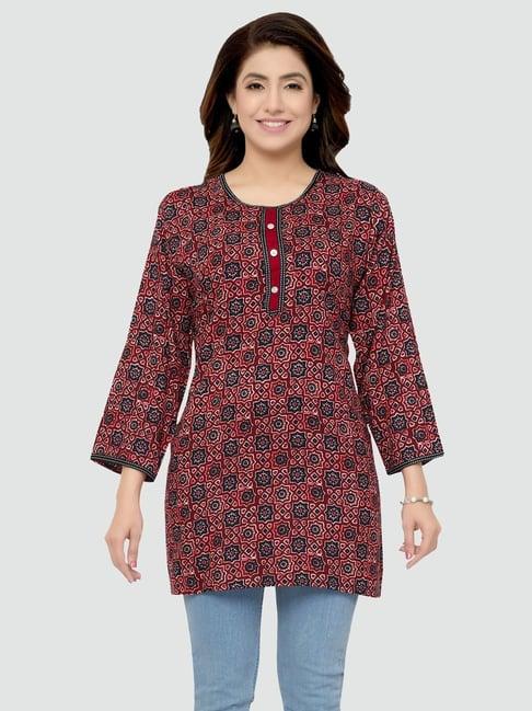 saree swarg maroon printed straight kurti