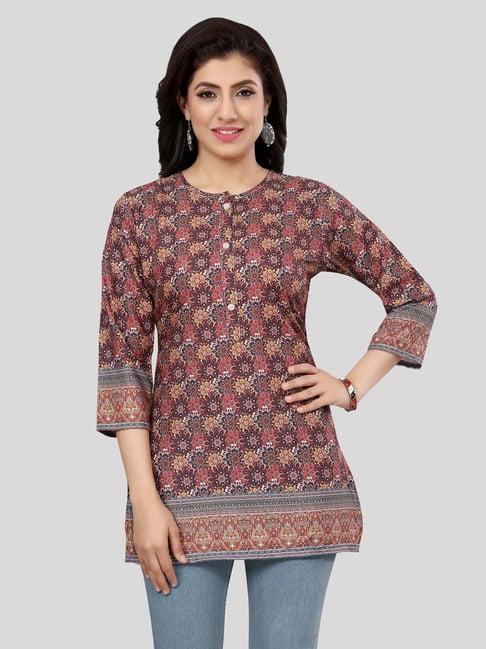 saree swarg maroon printed straight short kurti