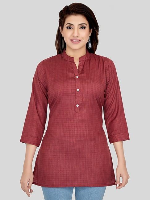 saree swarg maroon printed straight short kurti