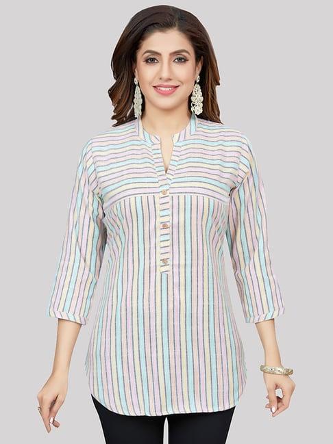 saree swarg multicolored woven pattern straight short kurti