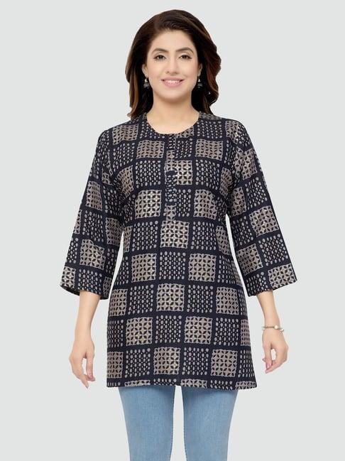 saree swarg navy chequered straight kurti