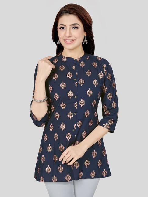 saree swarg navy printed a-line short kurti