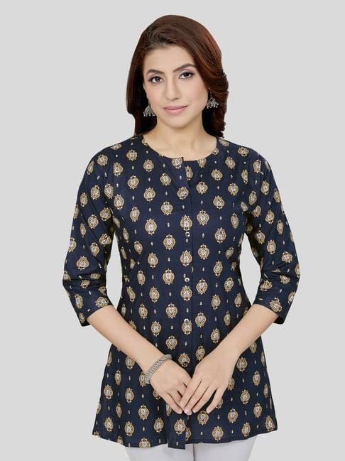 saree swarg navy printed a-line short kurti