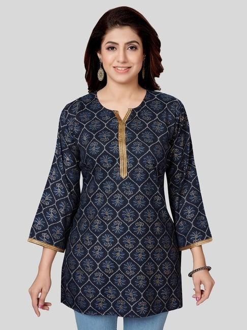 saree swarg navy printed straight kurti