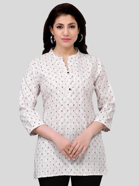 saree swarg off white printed a line short kurti