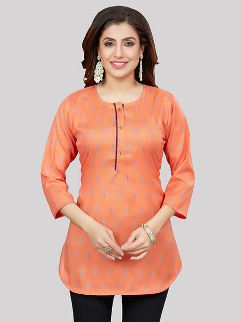 saree swarg orange woven pattern straight short kurti