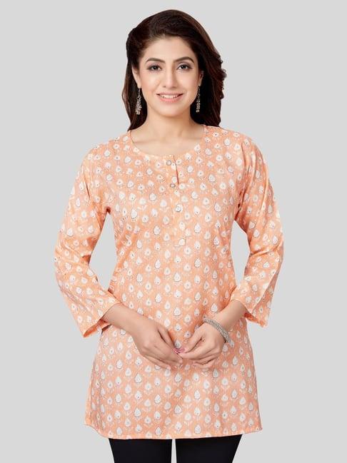 saree swarg peach floral print straight kurti