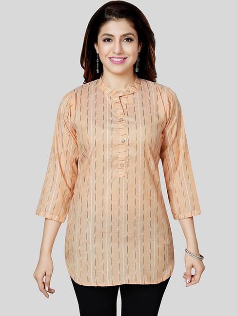 saree swarg peach woven pattern straight short kurti