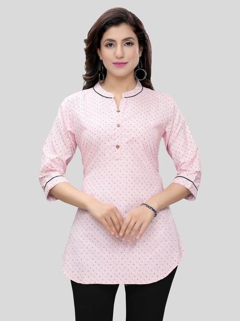 saree swarg pink printed a line short kurti