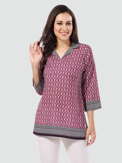 saree swarg pink printed a line short kurti