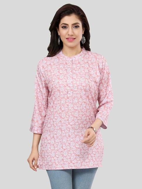 saree swarg pink printed straight short kurti