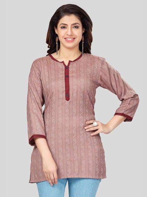 saree swarg pink woven pattern straight short kurti