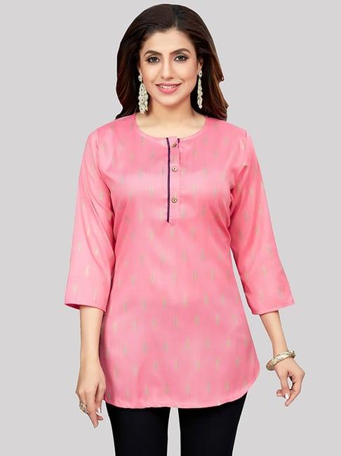 saree swarg pink woven pattern straight short kurti