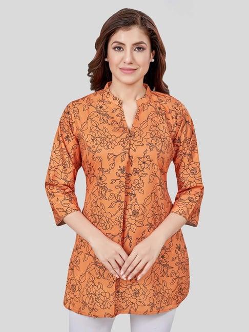 saree swarg rust printed a line kurti