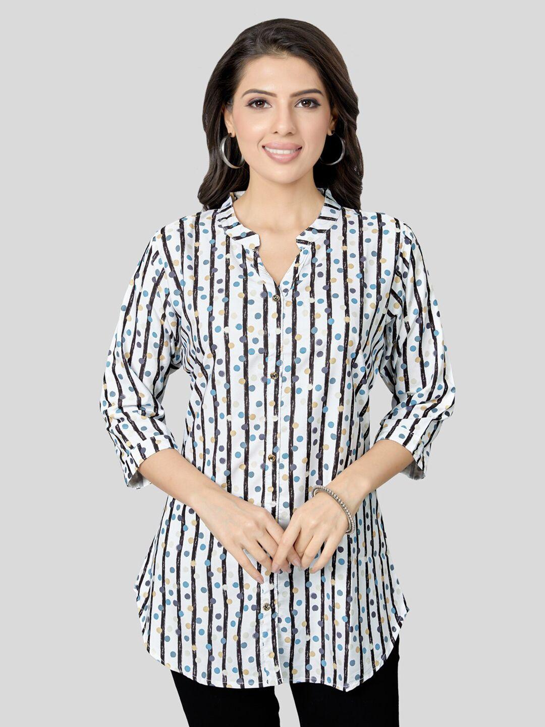 saree swarg striped mandarin collar a-line kurti