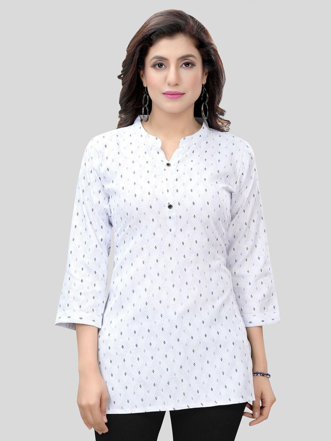 saree swarg white & black geometric printed kurti