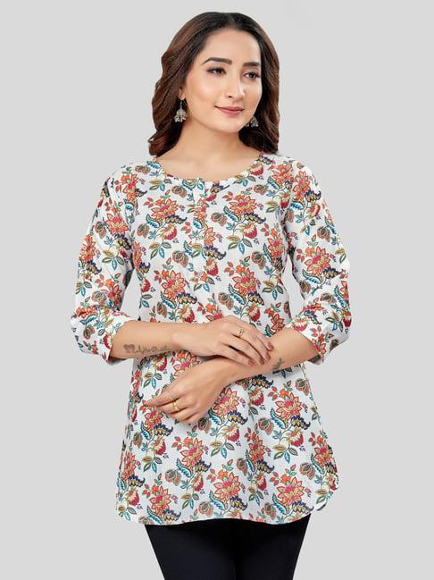 saree swarg white printed a-line short kurti