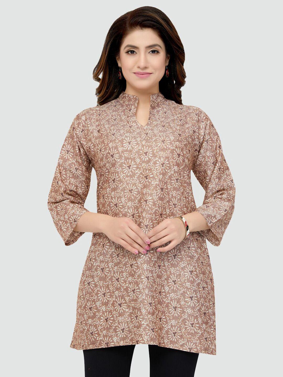 saree swarg women beige & off white floral printed kurti