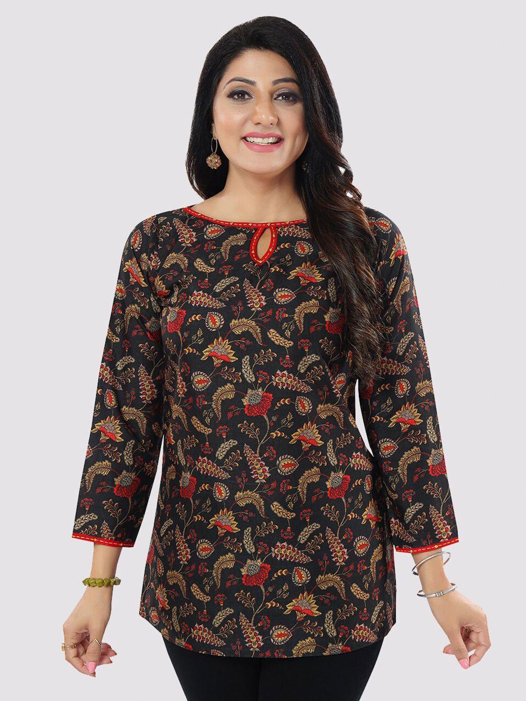 saree swarg women black floral printed kurti