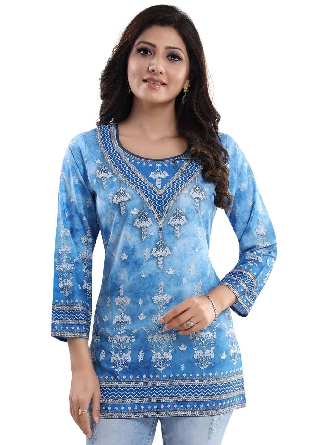 saree swarg women blue ethnic printed crepe top